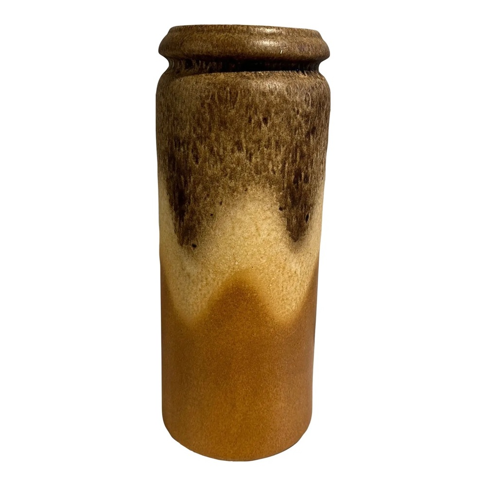Mid Century Tall German Studio Pottery Brown and Tan Ceramic Vase 16.5”H